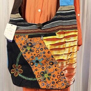 Vintage NWT Handmade  Patch  Crossbody Boho Hippie Bag Purse Multicolor Peace
